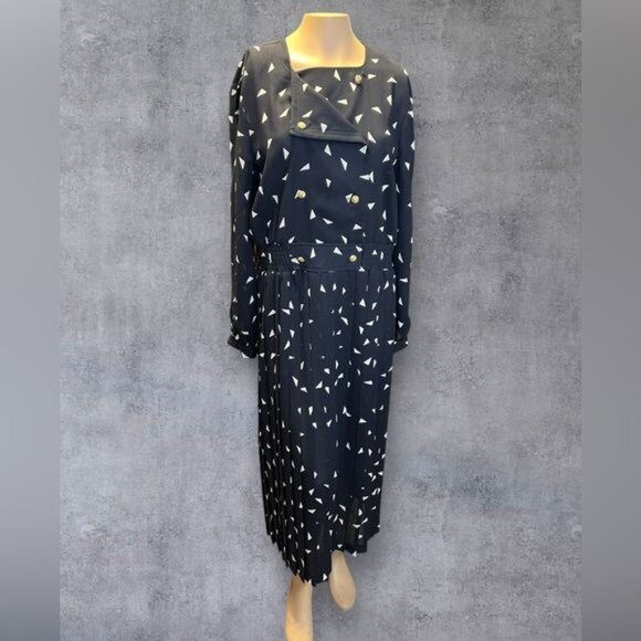 Leslie Fay Collections Navy Blue Geometric Midi Dress - Size 10 - Picture 1 of 5